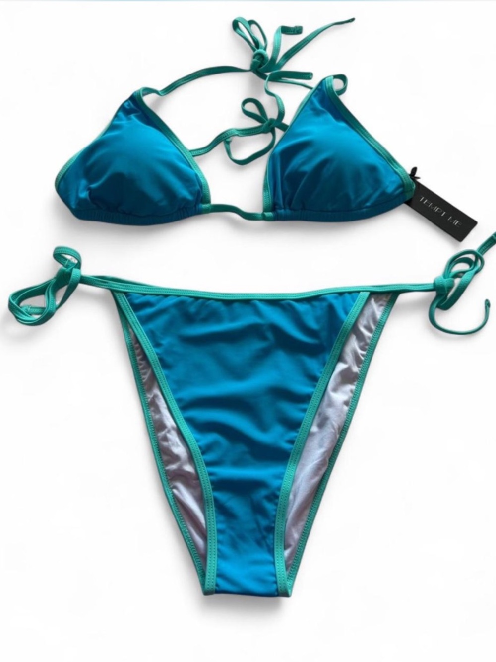 Tempt Me Teal Contrast Trim Triangle Bikini - Women's Two-Piece Swim Set